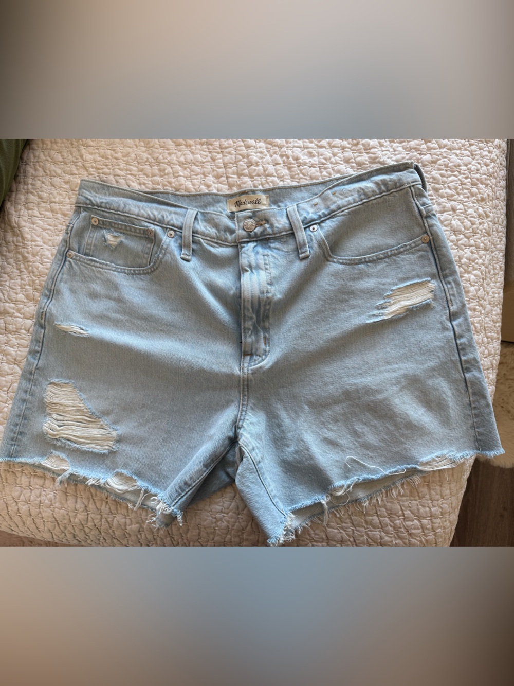 Madewell Light Blue Distressed Denim Shorts